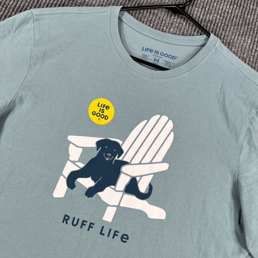 Life is Good Shirt Mens Medium Crusher Blue Short Sleeve Crew Lab Ruff Summer